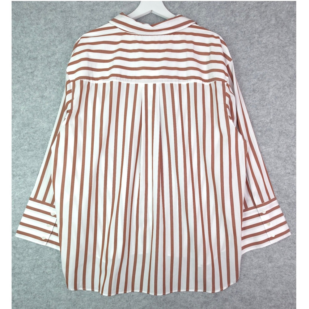 Sezane Bilma Shirt Womens 16 Organic Cotton Camel White Striped Button Down - Picture 4 of 11